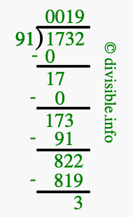 1732 divided by 91 using long division