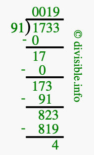 1733 divided by 91 using long division
