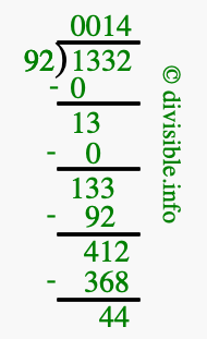 1332 divided by 92 using long division