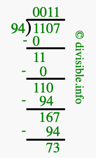 1107 divided by 94 using long division