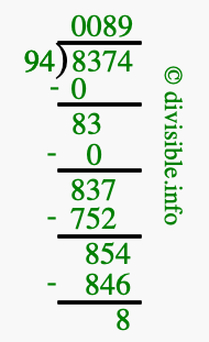 8374 divided by 94 using long division