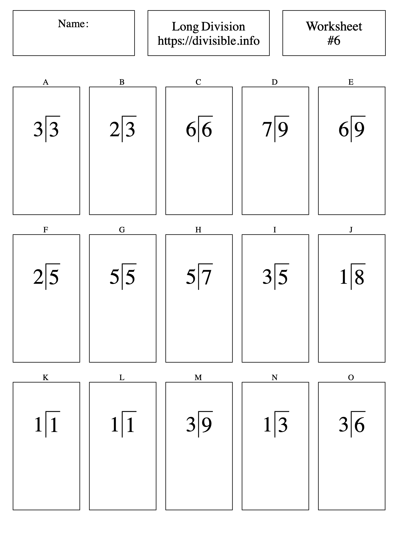 1 Digit Divided By 1 Digit Long Division Worksheet 6